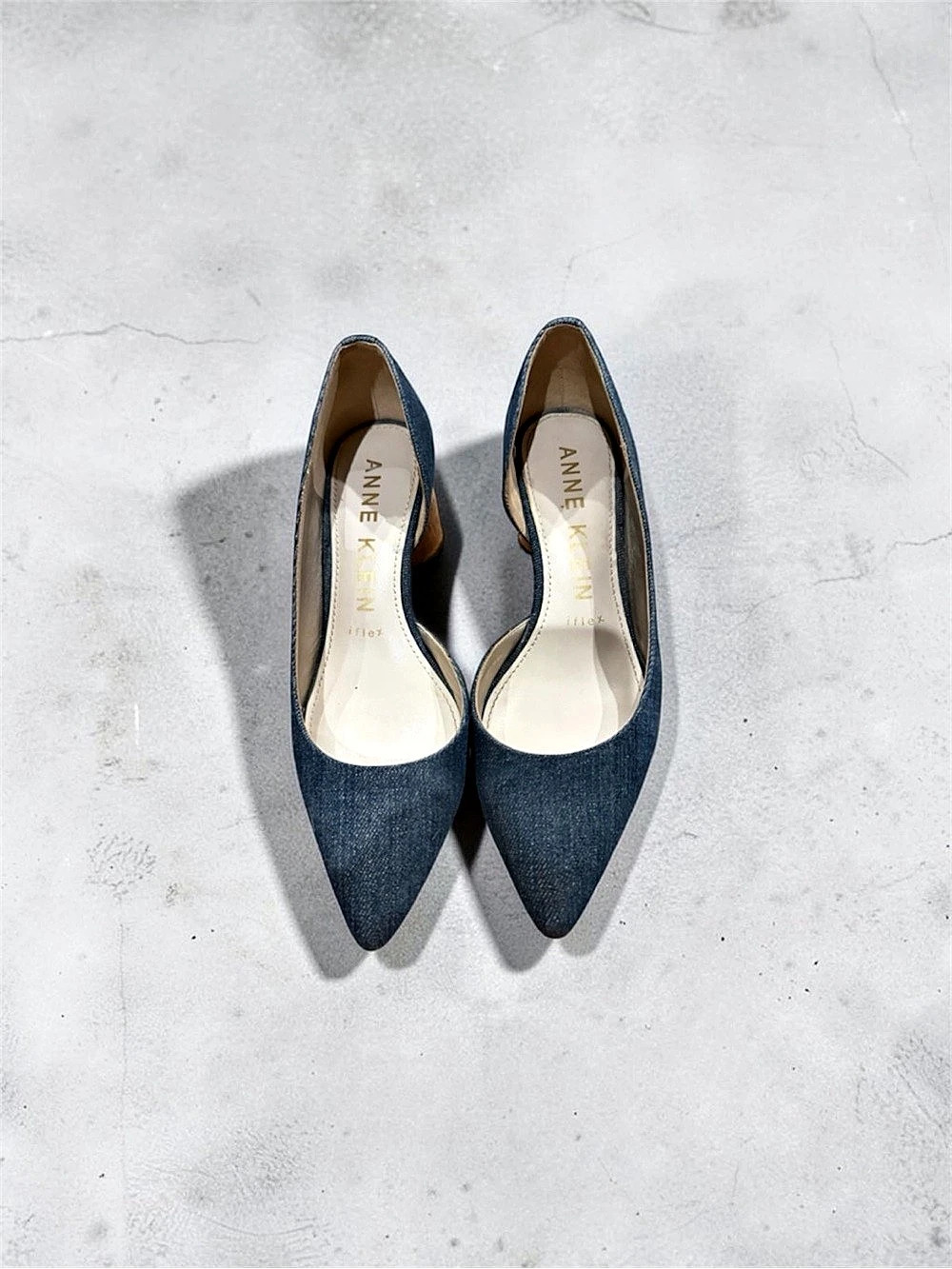 Anne Klein Necessity Denim D'Orsay Pointed Toe Cork Heel Pumps